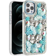 For iPhone 12 Pro Max Case Bling Diamond Large Butterflies Cover +Tempered Glass