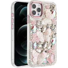 For iPhone 12 Pro Max Case Bling Diamond Large Butterflies Cover +Tempered Glass