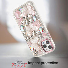 For iPhone 12 Pro Max Case Bling Diamond Large Butterflies Cover +Tempered Glass