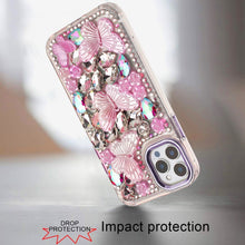 For iPhone 12 Pro Max Case Bling Diamond Large Butterflies Cover +Tempered Glass