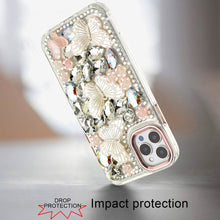 For iPhone 12 Pro Max Case Bling Diamond Large Butterflies Cover +Tempered Glass