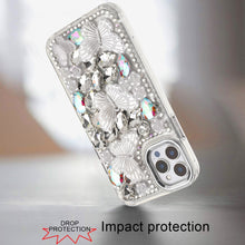For iPhone 12 Pro Max Case Bling Diamond Large Butterflies Cover +Tempered Glass