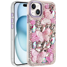 For iPhone 15 Case Bling Diamond Large Butterflies Cover + 2 Tempered Glass
