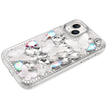 For iPhone 15 Case Bling Diamond Large Butterflies Cover + 2 Tempered Glass