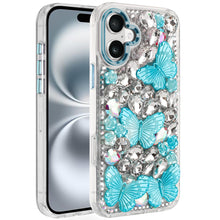 For iPhone 16 6.1inch Case Bling Diamond Large Butterflies Cover +Tempered Glass