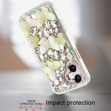 For iPhone 16 6.1inch Case Bling Diamond Large Butterflies Cover +Tempered Glass