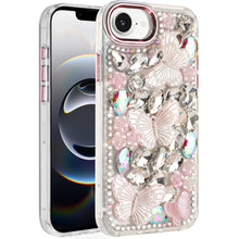 For iPhone 16e Case Bling Diamond Large Butterflies Phone Cover + Tempered Glass