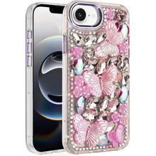 For iPhone 16e Case Bling Diamond Large Butterflies Phone Cover + Tempered Glass