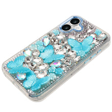 For iPhone 17 Case Bling Faux Diamond Large Butterflies Cover + Tempered Glass