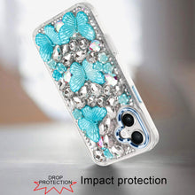 For iPhone 17 Case Bling Faux Diamond Large Butterflies Cover + Tempered Glass