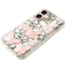 For iPhone 17 Case Bling Faux Diamond Large Butterflies Cover + Tempered Glass