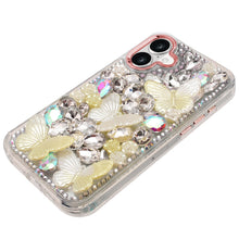 For iPhone 17 Case Bling Faux Diamond Large Butterflies Cover + Tempered Glass