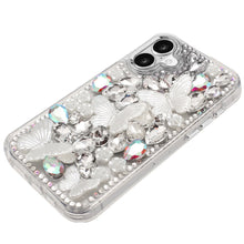 For iPhone 17 Case Bling Faux Diamond Large Butterflies Cover + Tempered Glass