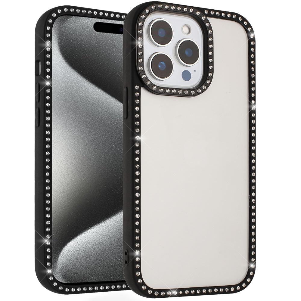 For iPhone 15 Pro Max Case Bling Front and Back Border Trim + 2 Tempered Glass