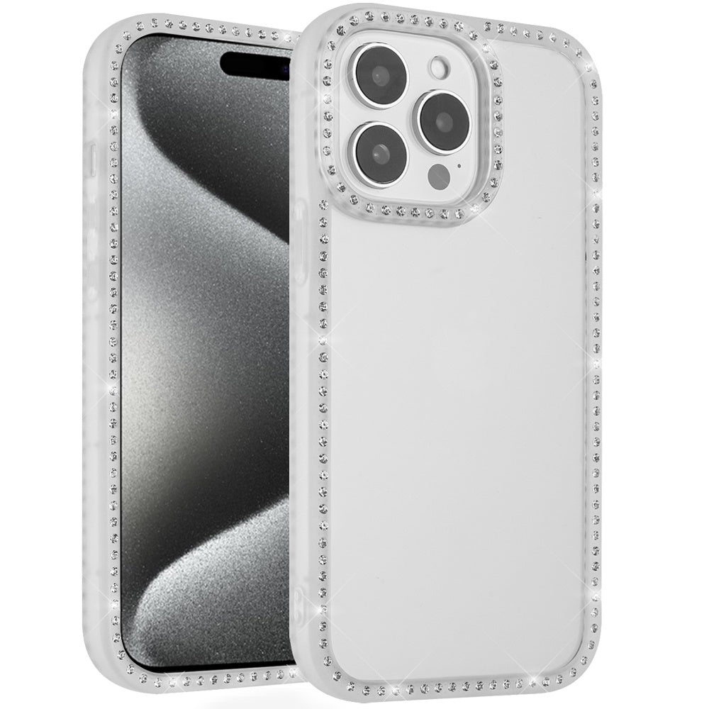 For iPhone 15 Pro Max Case Bling Front and Back Border Trim + 2 Tempered Glass