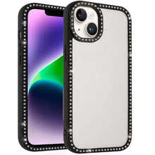 For iPhone 13/14 Case Rhinestone Bling Front Back Border Trim + Tempered Glass