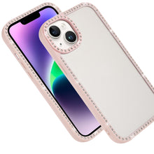 For iPhone 13/14 Case Rhinestone Bling Front Back Border Trim + Tempered Glass