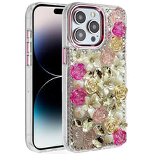 For iPhone 14 PRO MAX 6.7 in. Case Full Floral Arrangement 3D Bling Cute Cover