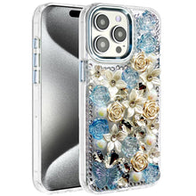 For iPhone 15 Pro Max Case Full Floral Arrangement 3D Bling + 2 Tempered Glass