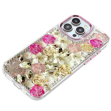 For iPhone 15 Pro Max Case Full Floral Arrangement 3D Bling + 2 Tempered Glass