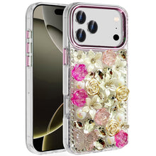 For iPhone 17 Pro Max Case Full Floral 3D Bling Cute Cover + Tempered Glass