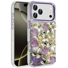 For iPhone 17 Pro Max Case Full Floral 3D Bling Cute Cover + Tempered Glass