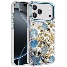 For iPhone 17 PRO Case Full Floral 3D Bling Cute Phone Cover + Tempered Glass