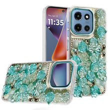 For Moto G 2025 Case Full Floral Arrangement 3D Bling Cover + Tempered Glass