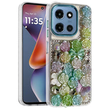 For Moto G 2025 Case Full Floral Arrangement 3D Bling Cover + Tempered Glass