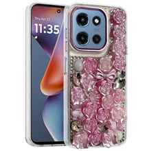For Moto G 2025 Case Full Floral Arrangement 3D Bling Cover + Tempered Glass