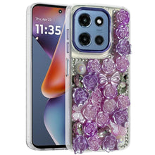For Moto G 2025 Case Full Floral Arrangement 3D Bling Cover + Tempered Glass