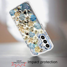 For Samsung A16 5G Case Floral Arrangement 3D Bling Phone Cover + Tempered Glass