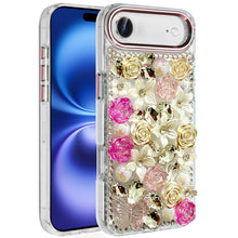 For iPhone Air Case Full Floral 3D Bling Jewel Cute Phone Cover + Tempered Glass