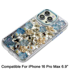 For iPhone 16 PRO MAX Case Floral Arrangement 3D Bling Cover + Tempered Glass