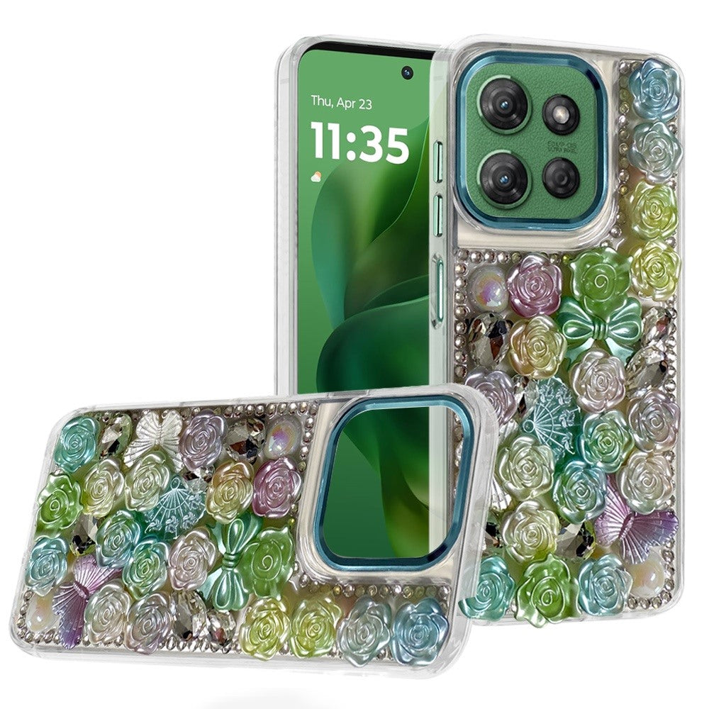 For Moto G Power 2025 Case Floral Arrangement 3D Bling Cover + Tempered Glass