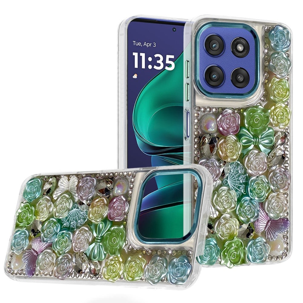 For Moto G Stylus 2025 Case Floral Arrangement 3D Bling Cover + Tempered Glass