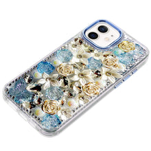 For iPhone 12, 12 Pro Case Floral Arrangement 3D Bling Cover + Tempered Glass