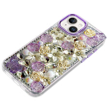 For iPhone 15 Case Full Floral Arrangement 3D Bling Cover + 2 Tempered Glass