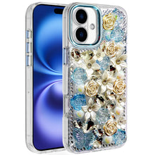For iPhone 17 Case Full Floral 3D Bling Jewel Cute Phone Cover + Tempered Glass