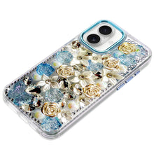 For iPhone 17 Case Full Floral 3D Bling Jewel Cute Phone Cover + Tempered Glass