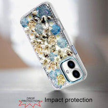 For iPhone 17 Case Full Floral 3D Bling Jewel Cute Phone Cover + Tempered Glass