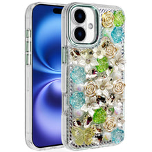 For iPhone 17 Case Full Floral 3D Bling Jewel Cute Phone Cover + Tempered Glass