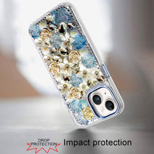For iPhone 13/14 Case Floral Arrangement 3D Bling Phone Cover + Tempered Glass