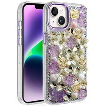For iPhone 13/14 Case Floral Arrangement 3D Bling Phone Cover + Tempered Glass