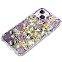 For iPhone 13/14 Case Floral Arrangement 3D Bling Phone Cover + Tempered Glass