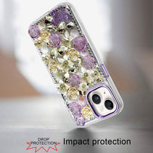 For iPhone 13/14 Case Floral Arrangement 3D Bling Phone Cover + Tempered Glass