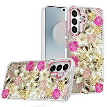 For Samsung S26 6.3" Case Full Floral 3D Bling Cute Cover + Tempered Glass