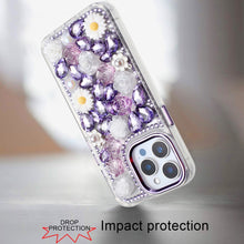 For iPhone 15 Pro Max Case Full 3D Bling Rhinestone Jewel + 2 Tempered Glass