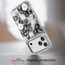 For iPhone 17 PRO Case Full 3D Bling Jewel Floral Phone Cover + Tempered Glass