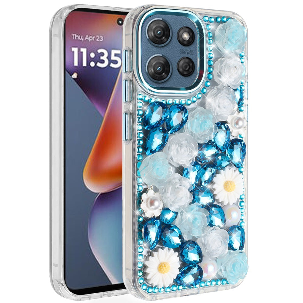 For Moto G 2025 Case Full 3D Bling Rhinestone Jewel Phone Cover + Tempered Glass